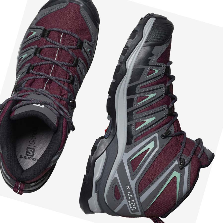 Salomon WoX ULTRA PIONEER MID CLIMASALOMON™ WATERPROOF Túracipő Női Piros | HU 2832CTV